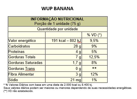 WUP Banana com Gotas de Chocolate Tabela Nutricional 